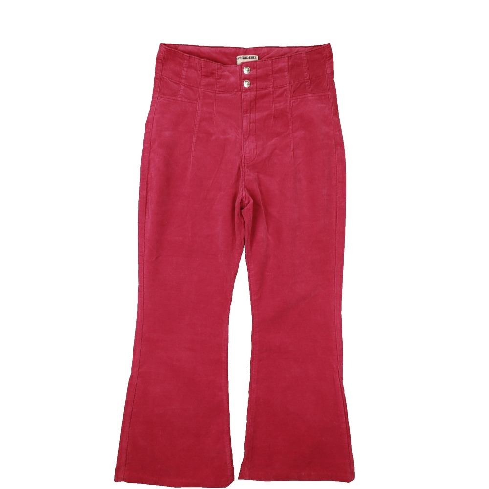 Free People We The Free Jayde Cord Flare High Rise Pants Baton Rouge Pink sz 33